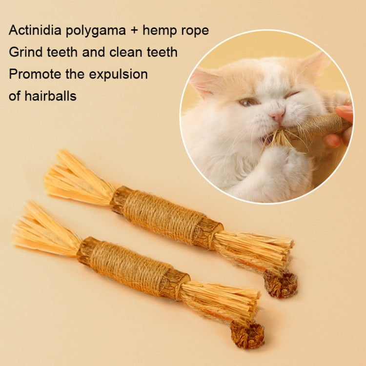 Set of jute-wrapped straw cat teething sticks with small brown pom-pom ends