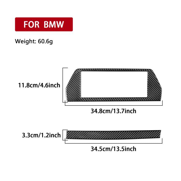 Navigation screen frame sticker, carbon-fiber look black trim with size guide