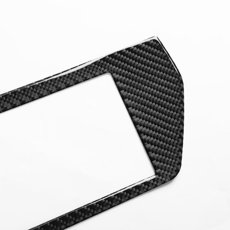 Navigation screen frame sticker, black carbon-fiber look trim corner close-up