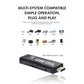 Black Game Stick with HDMI extension cable and multi-system compatibility icons