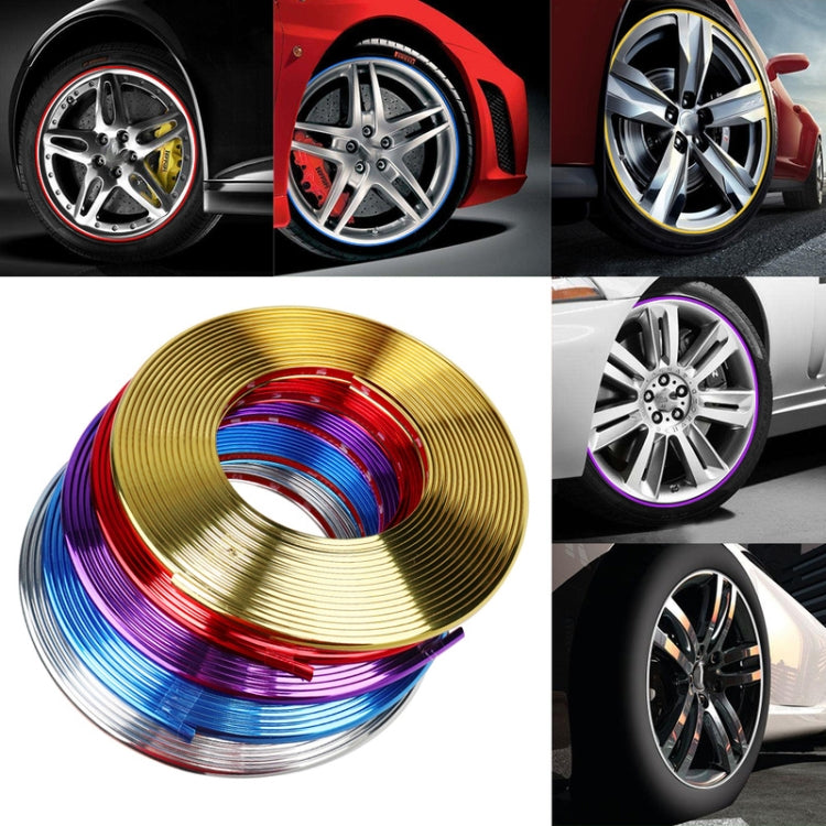 Car wheel rims with gold, blue, purple, and red reflective decorative strip