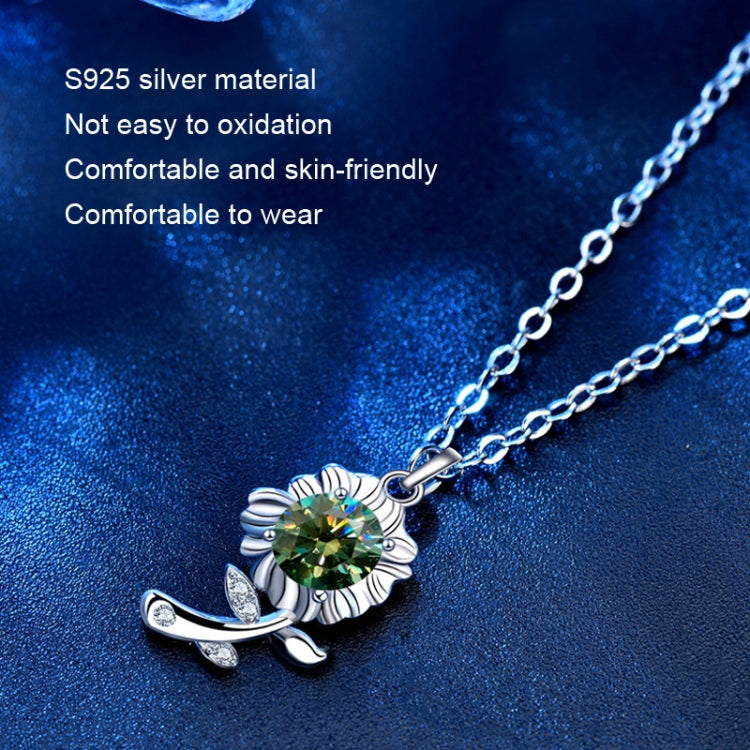 925 silver sunflower pendant necklace with green round gemstone and polished link chain