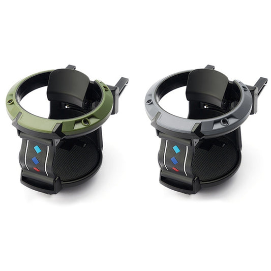 Car cup holder accessory in green and gray, black cup ring and base
