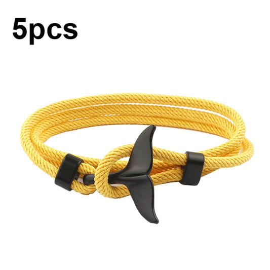 Yellow braided rope bracelet with black whale-tail buckle and adjustable loop