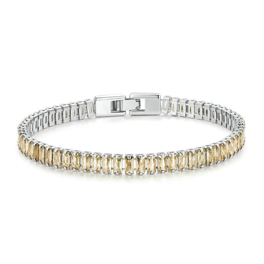 Gold-and-silver cubic zirconia tennis bracelet with rectangular clasp