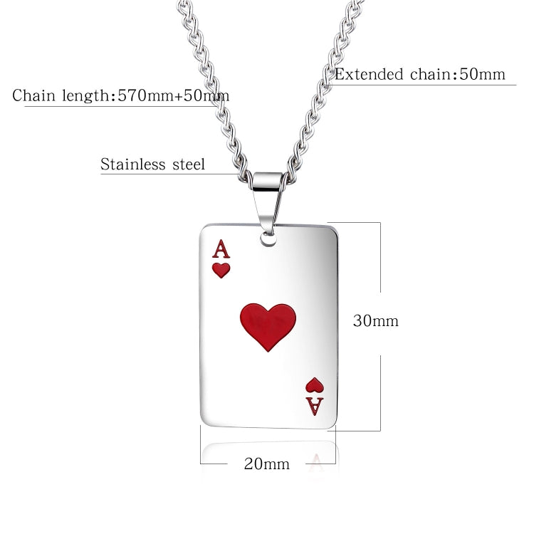 Poker pendant necklace dimensions: 30mm pendant, 20mm width, 570mm+50mm chain