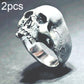 Silver-tone skull statement ring with engraved teeth and side crack lines