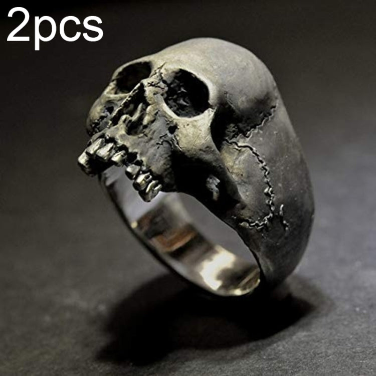 Silver-tone horror skull ring with raised skull face and textured surface