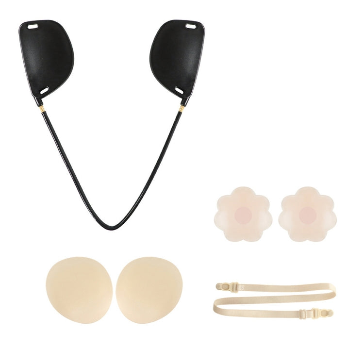Silicone nipple sticker push-up bra kit with adjustable U-shaped straps and skin/black pads