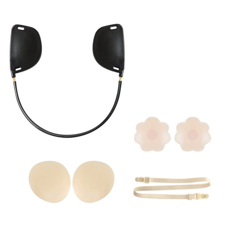 Silicone nipple sticker push-up bra kit with black U band, skin pads, and adjustable beige straps