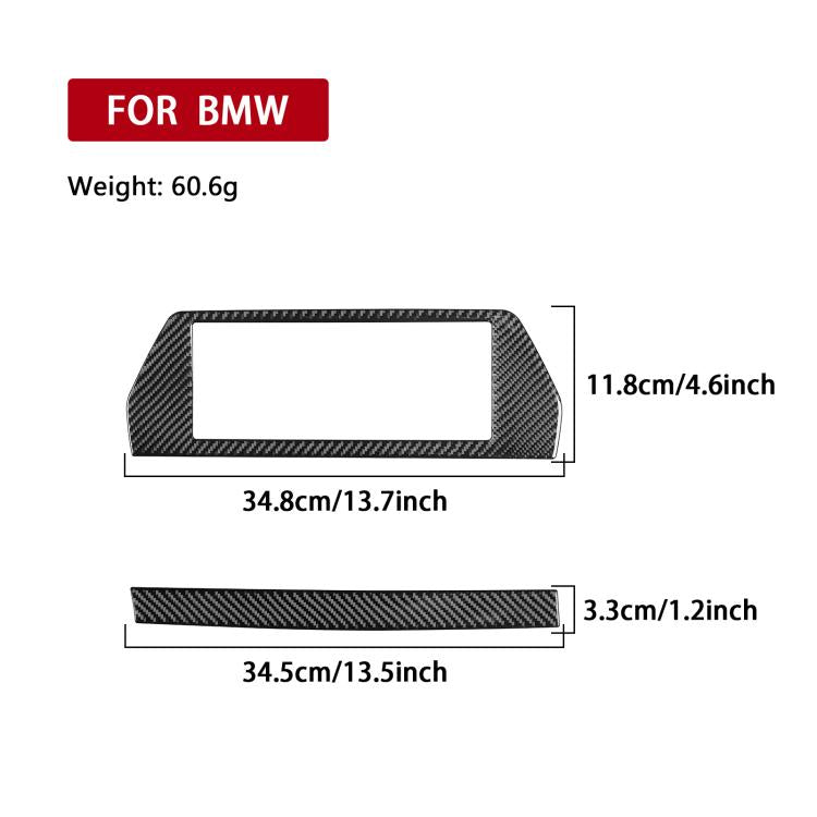 Black carbon-fiber navigation screen frame sticker with size dimensions, 2-piece