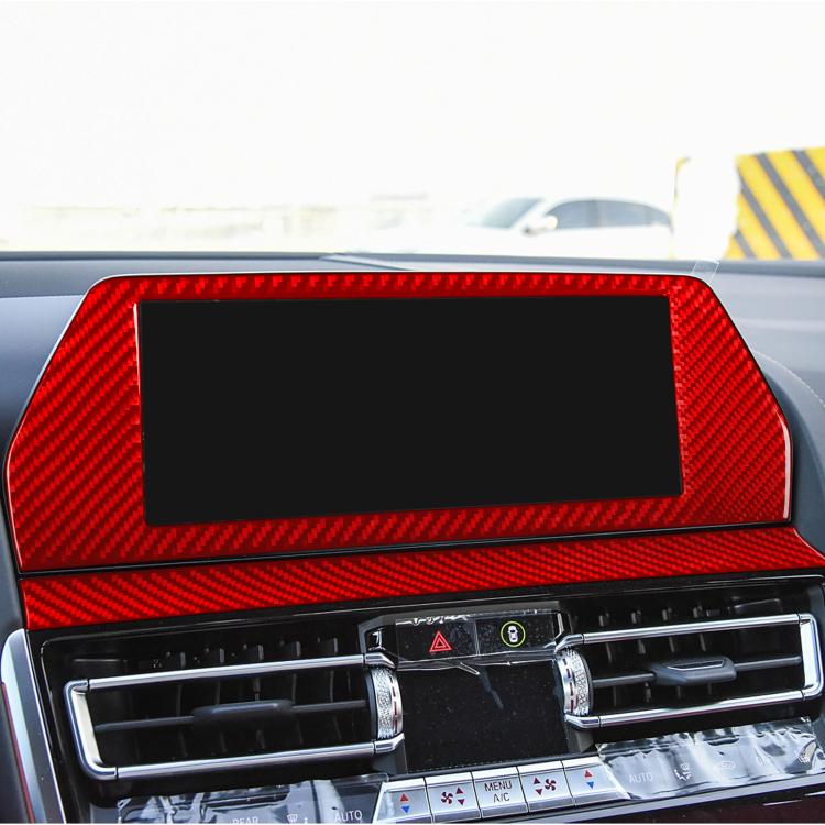 Red carbon-fiber navigation screen frame sticker installed on dashboard display