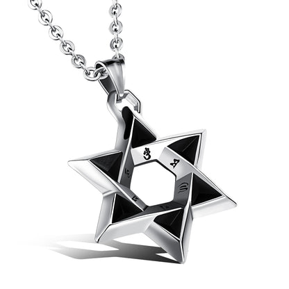 Stainless steel star pendant necklace with six-point geometric star on chain