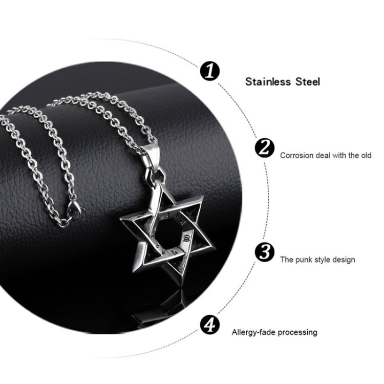 Polished six-point star pendant necklace with silver chain and clasp