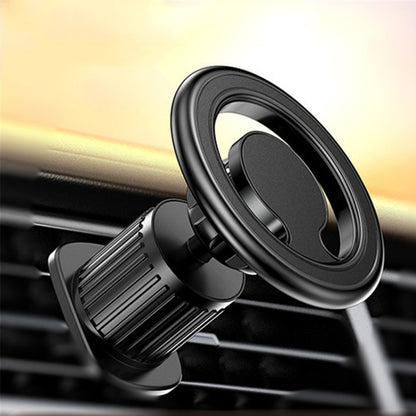 Black rotatable car magnetic phone holder with vent clip and circular metal mount