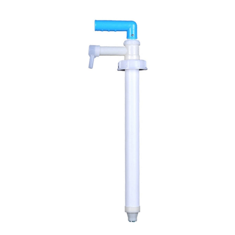 Manual oil extractor pump with blue inlet handle and white tube, plastic lid