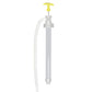 Manual oil extractor pump with yellow handle and flexible siphon hose, white plastic body