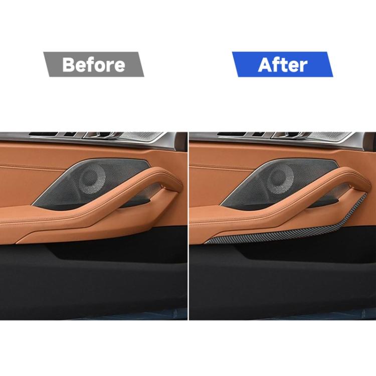 Inner door armrest trim stickers, black carbon-fiber style installed along door pull