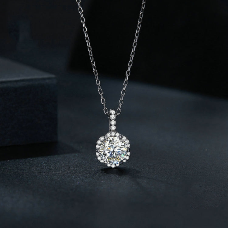 Sterling silver zircon pendant necklace, small round halo pendant on chain
