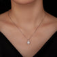 Sterling silver zircon pendant necklace on neckline with round halo pendant
