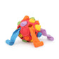 Rainbow plush dog sniffing ball toy with soft legs and textured fabric sections