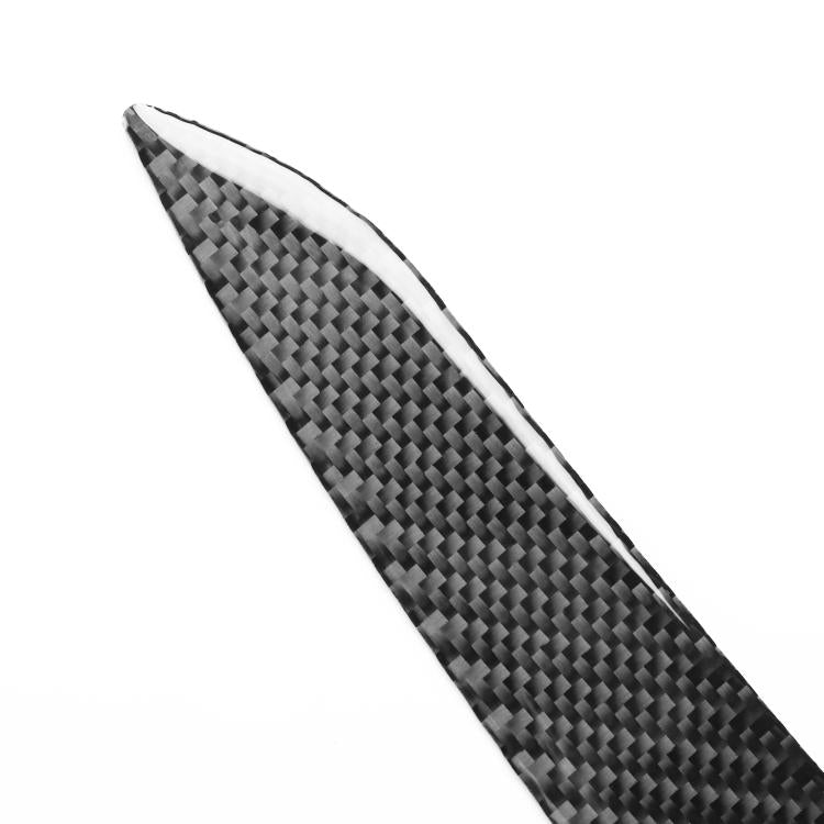 Close-up of carbon-fiber-look anti-scratch mirror strip, black curved adhesive piece