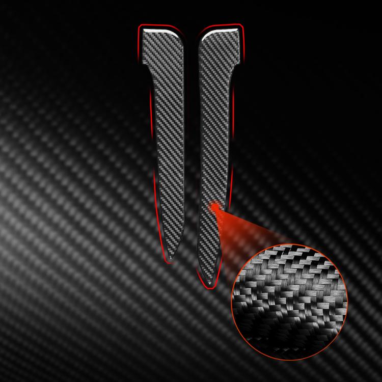 Two black carbon-fiber-look mirror strips with red accent outline, textured detail