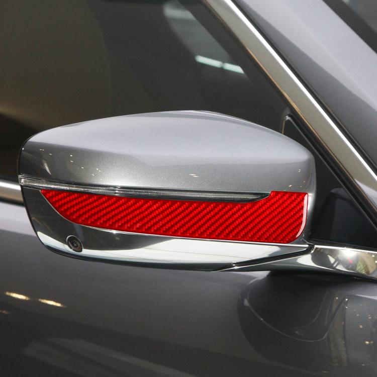 Side mirror with red carbon-fiber-look anti-scratch strip installed
