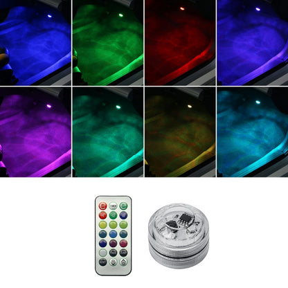 Wireless LED car atmosphere light emitting multicolor beams: blue, green, red, purple