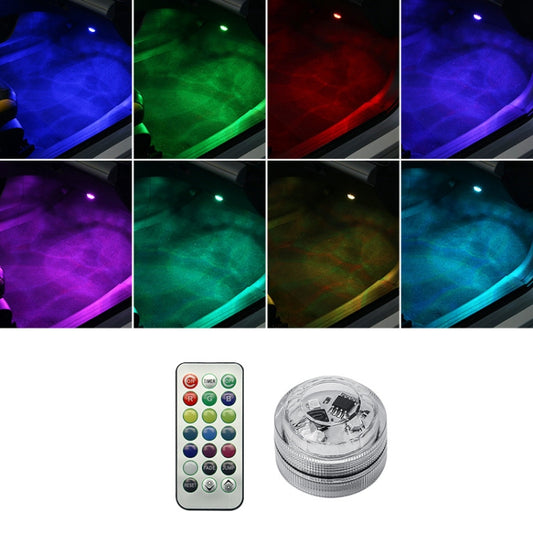Wireless LED car atmosphere light emitting multicolor beams: blue, green, red, purple