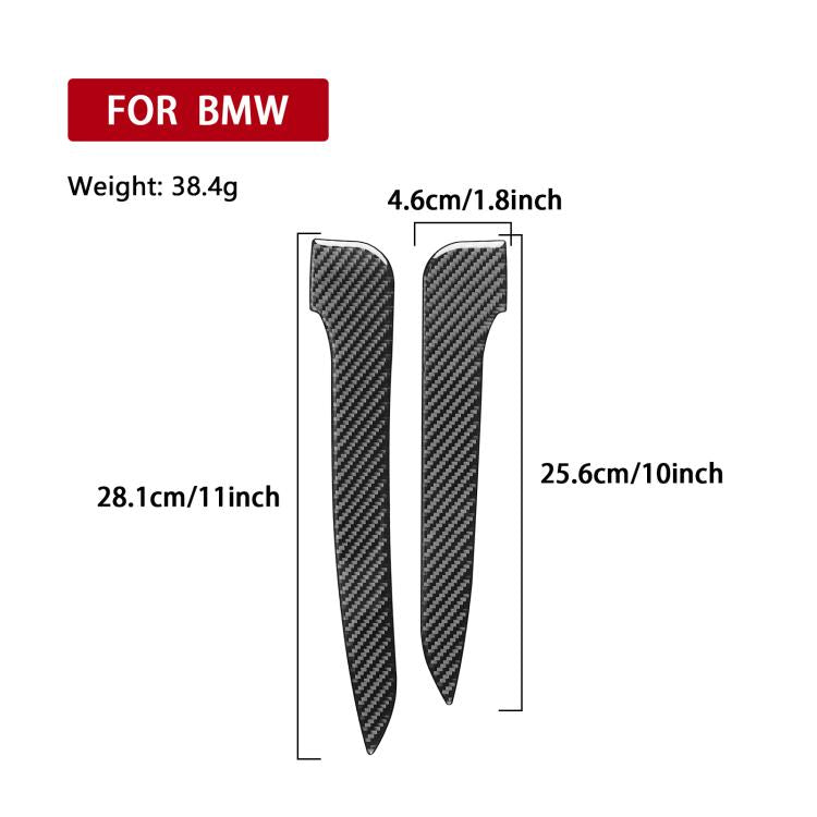 Black carbon-fiber rearview mirror strip stickers with size diagram, 2-piece LHD set
