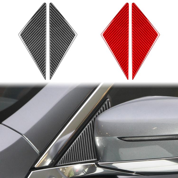 Universal A-pillar sticker pair with carbon-fiber pattern, black and red