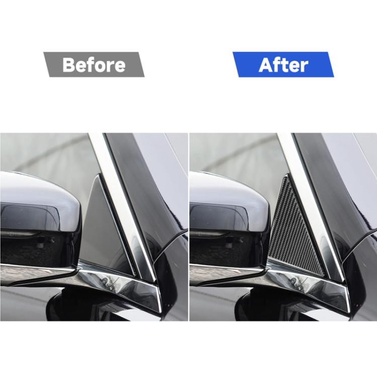 A-pillar sticker set installed on car trim, carbon-fiber black finish