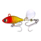 Sequin VIB fishing lure with red-gold body, silver treble hooks, and white spinner blade