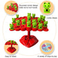 Red frog balance tree toy with green frog pieces and round base stand