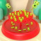 Red frog balance tree tabletop toy with green frog figures scattered on base