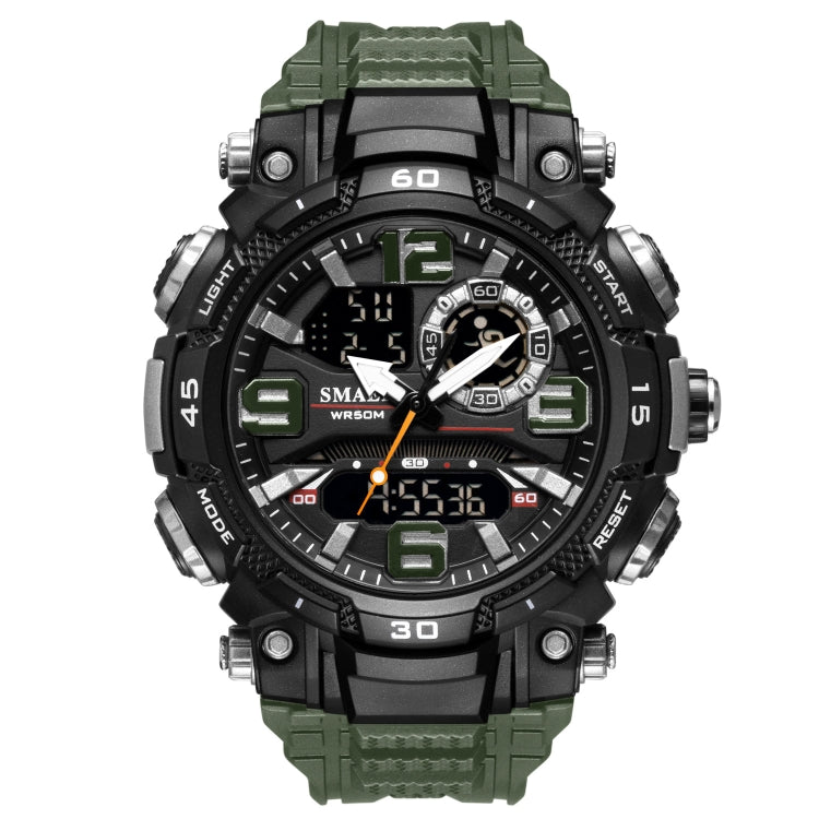 SMAEL 1921 men's dual movement sports watch with green resin strap