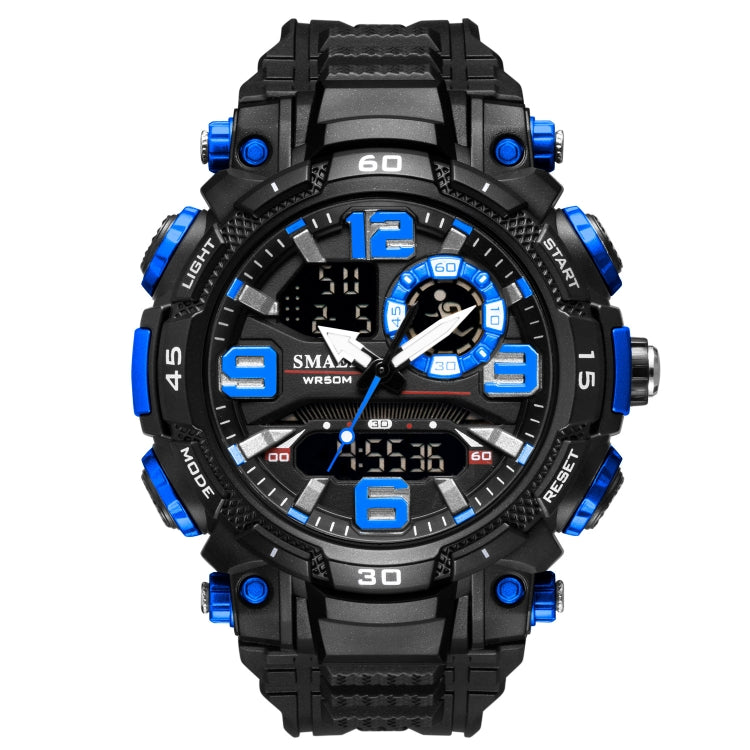 SMAEL 1921 men's dual movement sports watch with blue and black resin strap