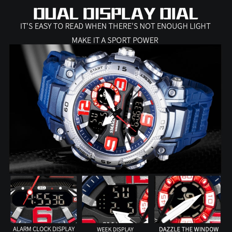 SMAEL 1921 men's dual movement sports watch with dual display on blue strap