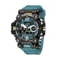 Men's dual-display digital sports watch with teal strap and black rugged case