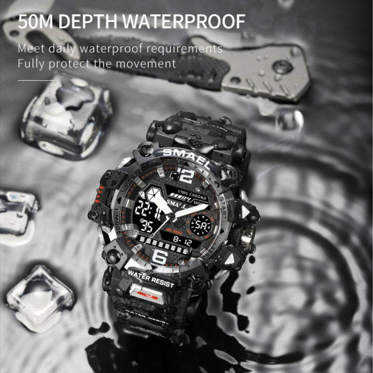 Men's dual-display digital sports watch with raindrop droplets on the watch face