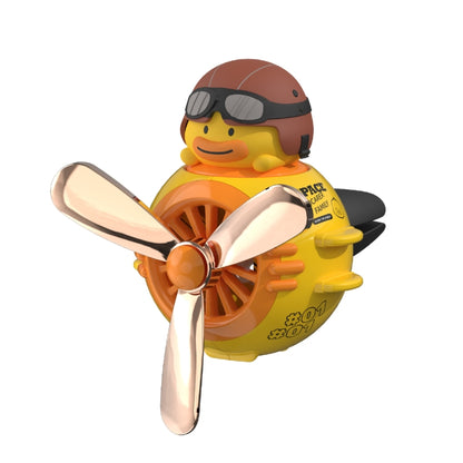 Yellow pilot-shaped car air freshener ornament with three-blade fan and bear pilot face