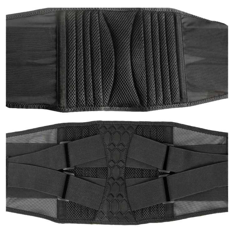 Black lumbar support belt with mesh back panel and wide elastic side coverage