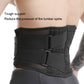 Black lumbar support belt with front adjustable straps and textured elastic weave