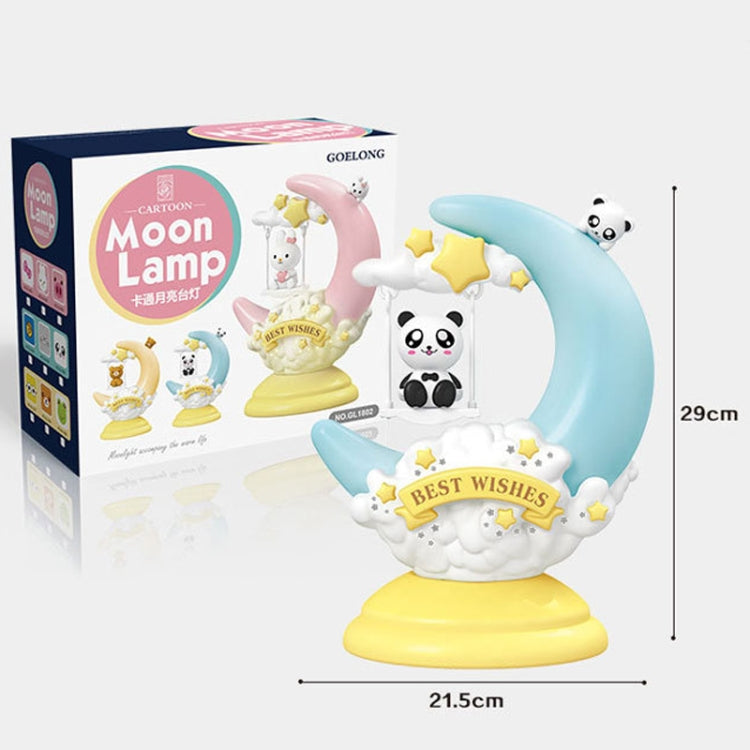 Kids moon table lamp with panda figure and star details, 29cm tall.