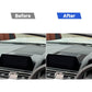 Dashboard speaker frame sticker installed, showing textured carbon fiber grille surround