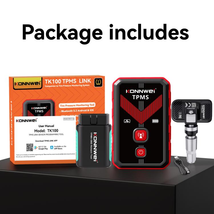 KONNWEI TPMS link kit, box with handheld tool and OBD adapter
