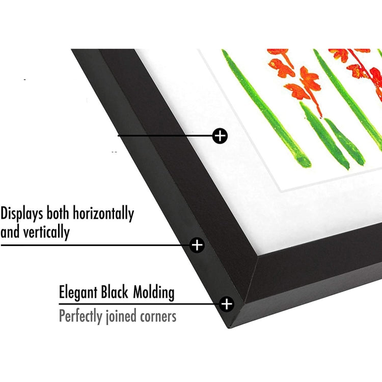 Black art frame corner joint with molding detail and stacked panels
