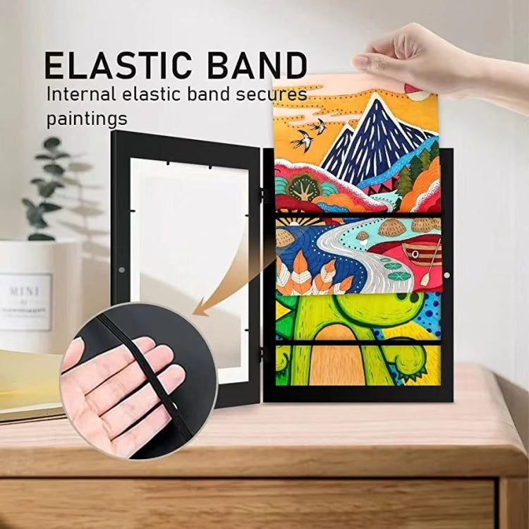 Black magnetic front art frame with elastic band, open for posters or drawings