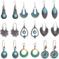 Assorted turquoise boho earrings with multiple shapes and silver-tone hooks